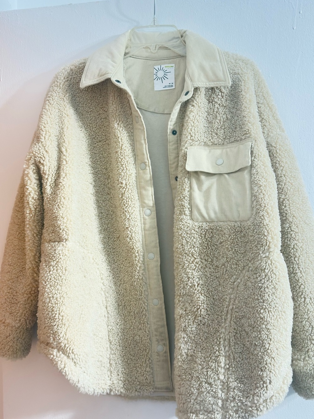 aerie Cream Sherpa Teddy Jacket with Flap Chest Pocket NEW NEVER WORN